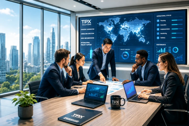Strategic operations planning and international business coordination meeting